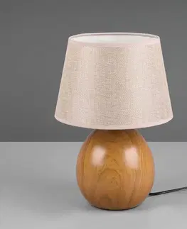 Stolové lampy Reality Leuchten Stolová lampa Loxur, 35 cm, béžová/drevený vzhľad