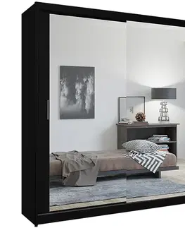 Spálňové šatníkové skrine Skriňa Lux 203 čierna + 2 x Zrkadlo