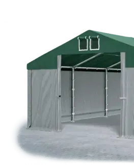Záhrada Skladový stan 5x10x2,5m strecha PVC 560g/m2 boky PVC 500g/m2 konštrukcie ZIMA PLUS Šedá Zelená Šedá