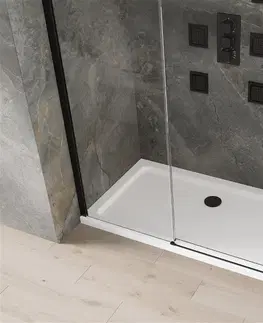 Vane MEXEN/S - Omega sprchovací kút 140x80, transparent, čierna + biela vanička so sifónom 825-140-080-70-00-4010B