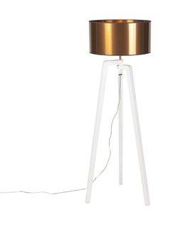 Stojace lampy Dizajnová stojaca lampa biela s medeným tienidlom 50 cm - Puros