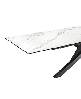 Jedálenské stoly LuxD Rozťahovací keramický stôl Paquita 180-220-260 cm biely mramor