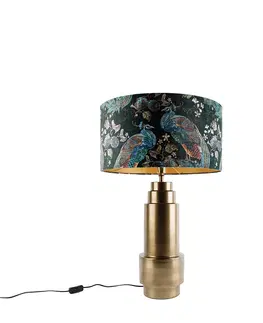 Stolove lampy Tafellamp brons velours kap pauw groen met goud 50 cm - Bruut