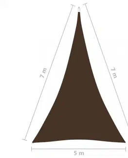 Stínící textilie Tieniaca plachta trojuholníková 5 x 7 x 7 m oxfordská látka Dekorhome Hnedá