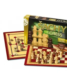Spoločenské hry Bonaparte Spoločenské hry Šachy, dáma, mlyn, drevené figúrky a kamene, 35 x 23 x 4 cm