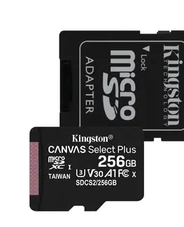 Pamäťové karty Kingston Canvas SeIect Plus Micro SDXC 256 GB , SD adaptér, UHS-I A1, Class 10 - rýchlosť 100/85 MB/s
