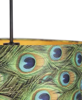 Zavesne lampy Závesná lampa s velúrovým tienidlom páv so zlatom 40 cm - Combi