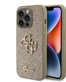 Puzdrá na mobilné telefóny Zadný Kryt Guess PU Fixed Glitter 4G Metal Logo pre iPhone 15 Pro, zlatá 57983116648