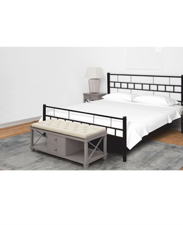 Postele KONDELA Tajgi kovová jednolôžková posteľ s roštom čierna