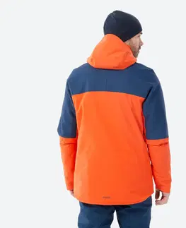 bundy a vesty Pánska lyžiarska bunda 500 Sport oranžovo-modrá