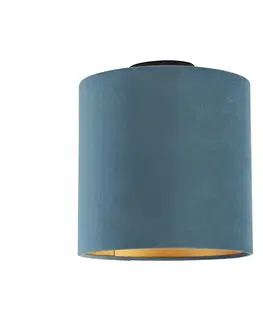 Stropne svietidla Stropné svietidlo s velúrovým odtieňom modré so zlatým 25 cm - čierne Combi