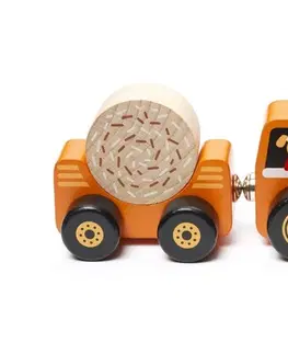 Hračky - dopravné stroje a traktory CUBIKA - 15351 Traktor s vlekom - drevená skladačka s magnetom 3 diely