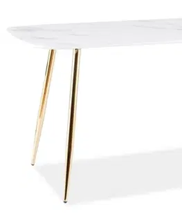 Jedálenské stoly DASKY sklenený jedálenský stôl, biely mramor / zlatá