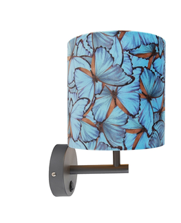 Nastenne lampy Vintage nástenné svietidlo tmavošedé so zamatovým motýľovým odtieňom - Combi