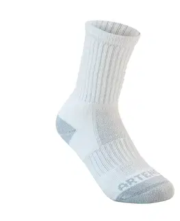 bedminton Detské športové ponožky RS 500 vysoké 3 páry tmavomodro-biele