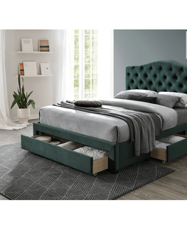 Postele KONDELA Kesada manželská posteľ s roštom 160x200 cm smaragdová (Velvet)