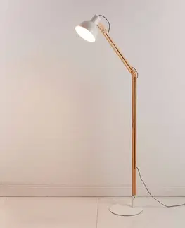 Stojacie lampy Lindby Shivanja - Stojacia lampa z dreva a kovu