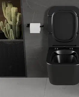 Záchody MEXEN - Madox Závesná WC misa Rimless vrátane sedátka s slow, Duroplast, čierna mat 30154070