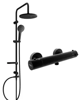Sprchy a sprchové panely MEXEN/S - Erik sprchový stĺp vrátane sprchovej termostatickej batérie Kai, čierna 77100205-70