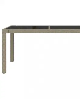 Záhradné stoly Záhradný stôl 150x90x75 cm sklo / polyratan Dekorhome Biela / priehľadná