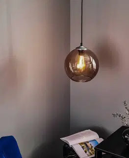 Závesné svietidlá Solbika Lighting Závesná lampa guľa sklenené guľové tienidlo dymovo sivé Ø25cm