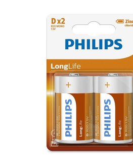Predlžovacie káble Philips Philips R20L2B/10 - 2 ks Zinkochloridová batéria D LONGLIFE 1,5V 