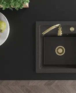 Kuchynské drezy MEXEN/S MEXEN/S - Vito Vito granitový drez 1-miska 520x490 mm, čierna kropenatá, + zlatý sifón 6503521000-76-G