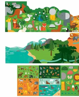 Drevené hračky Petit Collage Znovupoužiteľné samolepky so scénou Môj svet zvierat