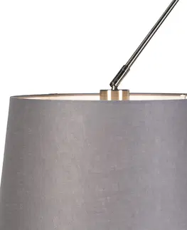 Zavesne lampy Závesná lampa s ľanovými odtieňmi tmavošedá 35 cm - oceľ Blitz II