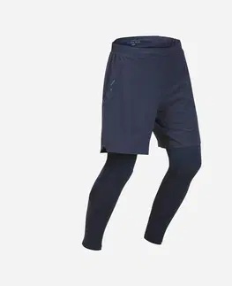 nohavice Pánske ultraľahké legíny so šortkami FH900 na rýchlu turistiku modré