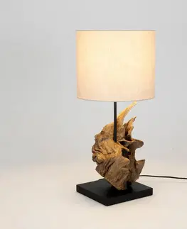 Stolové lampy Holländer Stolová lampa Filicudi, béžová/drevená farba, výška 60 cm, ľan