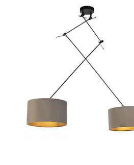 Zavesne lampy Závesná lampa so zamatovými odtieňmi taupe so zlatom 35 cm - Blitz II čierna