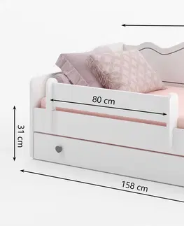 Postele NABBI Elin detská posteľ s matracom a úložným priestorom 80x160 cm biela / ružová