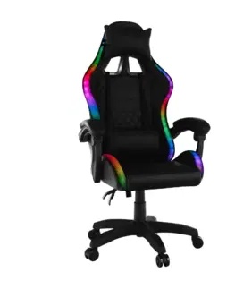 Kancelárske kreslá Kancelárske/herné kreslo s RGB LED podsvietením, čierna, MAFIRO