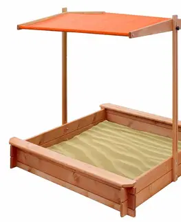 Pieskoviská New Baby Drevené pieskovisko so strieškou oranžová, 120 x 120 cm