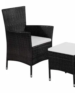 Záhradné kreslá a stoličky Záhradná stolička s taburetom polyratan Čierna