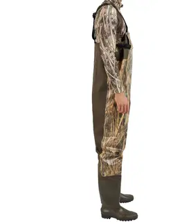 nohavice Poľovnícke brodiace nohavice 520 s vreckami močiarne maskovanie