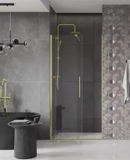 Sprchovacie kúty MEXEN/S - Velár posuvné sprchové dvere 90, transparent, zlatá kartáčovaná 871-090-000-01-55