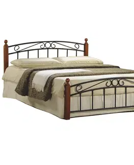 Postele Manželská posteľ, čerešňa/čierny kov, 180x200, DOLORES