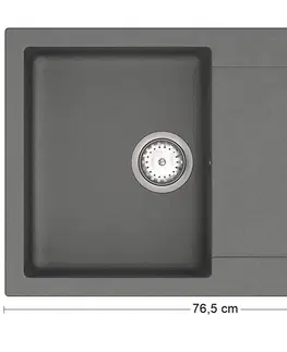 Kuchynské drezy NABBI Odi ONB 02-78 granitový kuchynský drez so sifónom 76,5x48 cm tmavosivá
