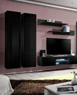Podkrovný nábytok Obývacia stena Fly P čierna  + LED