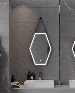 Kúpeľňa MEXEN - Orlá zrkadlo s osvetlením 50 x 70 cm, LED 6000K, čierny rám 9815-050-070-611-70