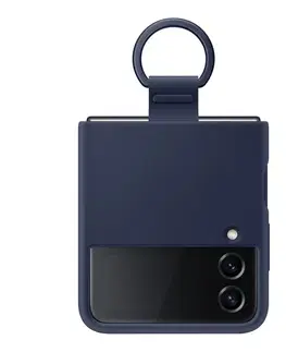 Puzdrá na mobilné telefóny Zadný kryt Silicone Cover s držiakom na prst pre Samsung Galaxy Z Flip4, námornícka modrá EF-PF721TNEGWW