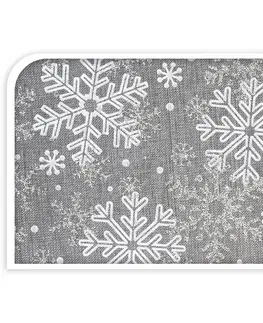 Vianočné dekorácie Dekoratívna látka Big snowflakes sivá, 21 x 250 cm