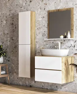 Kúpeľňový nábytok NABBI Baleta 2S kúpeľňová skrinka na stenu (2 ks) craft zlatý / biely lesk