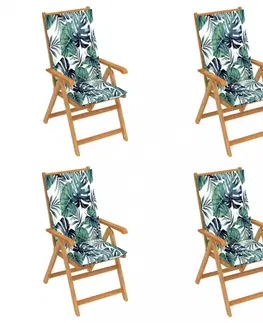 Zahradné stoličky Skladacia záhradná stolička 4 ks s poduškami Dekorhome Zelené lístie