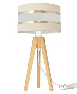 Lampy  Stolná lampa HELEN 1xE27/60W/230V krémová/zlatá/borovica 