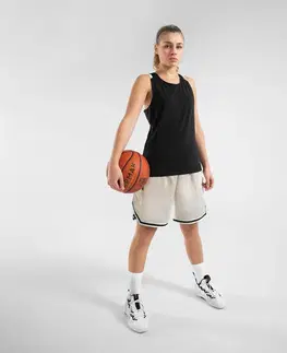 nohavice Basketbalové šortky SH500 obojstranné unisex béžovo-čierne