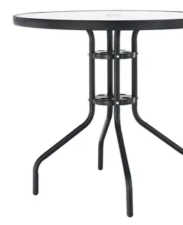 Záhradné stolíky Jedálenský stôl, čierna oceľ/tvrdené sklo, BORGEN TYP 2