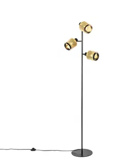 Stojace lampy Priemyselná stojaca lampa čierna so zlatými 3 svetlami - Kayden
